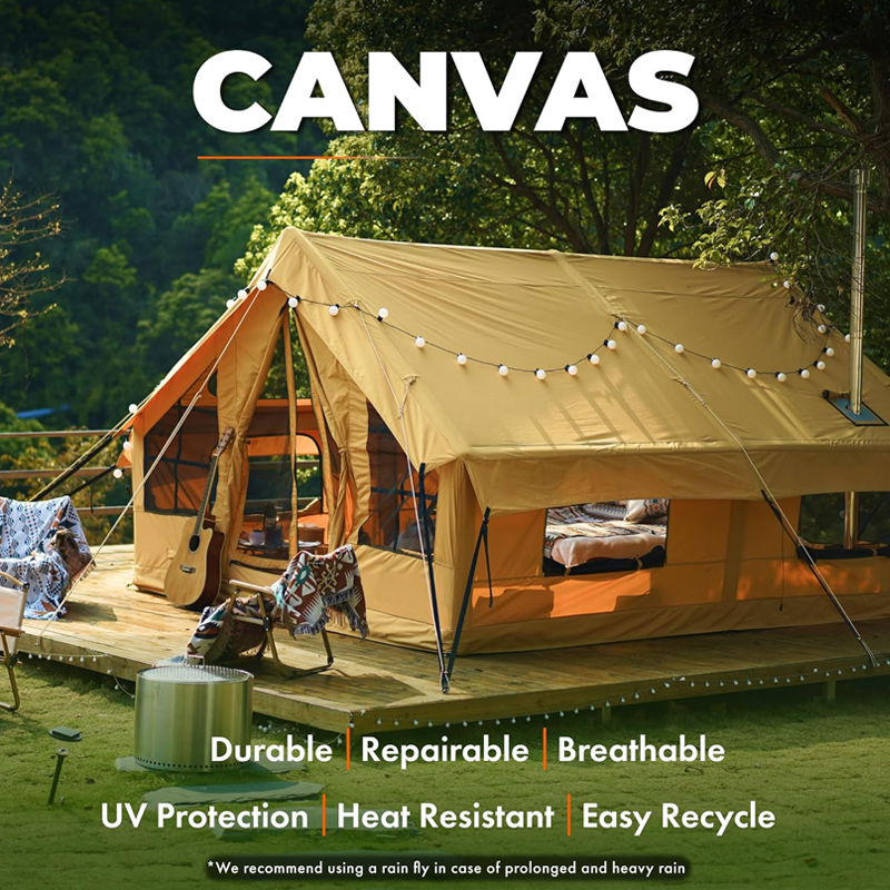 Canvas Material Outdoor Camping Inflatable Tent with Chimney